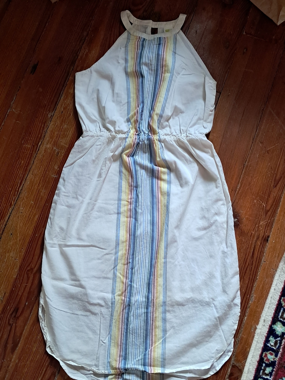 Crazy 8 White Halter Dress with Pastel Blue, Yellow and Pink Stripes